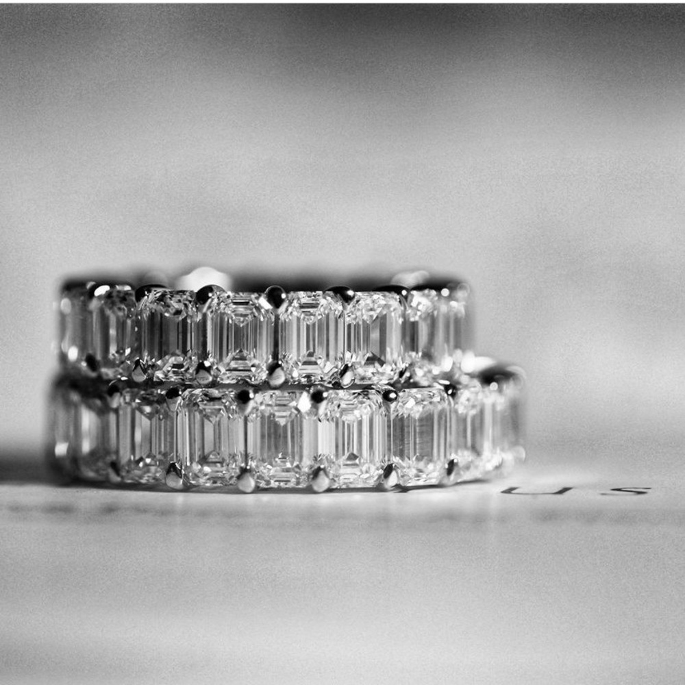 Horizontal Emerald Cut Eternity Wedding Band Ring